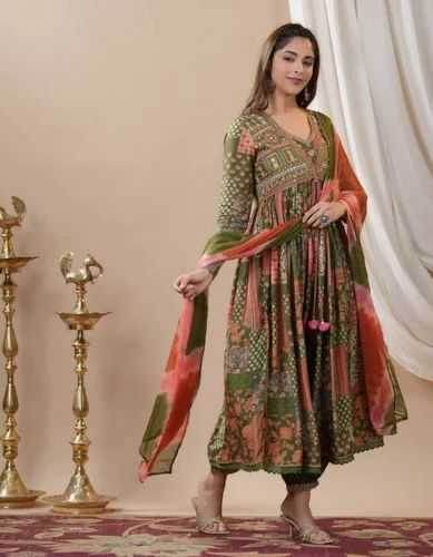 Maslin Silk Gown With Dupatta - MYLUXURY LANE ENTERPRISE